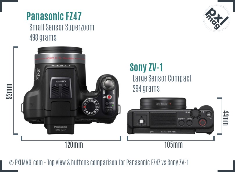 Panasonic FZ47 vs Sony ZV-1 top view buttons comparison