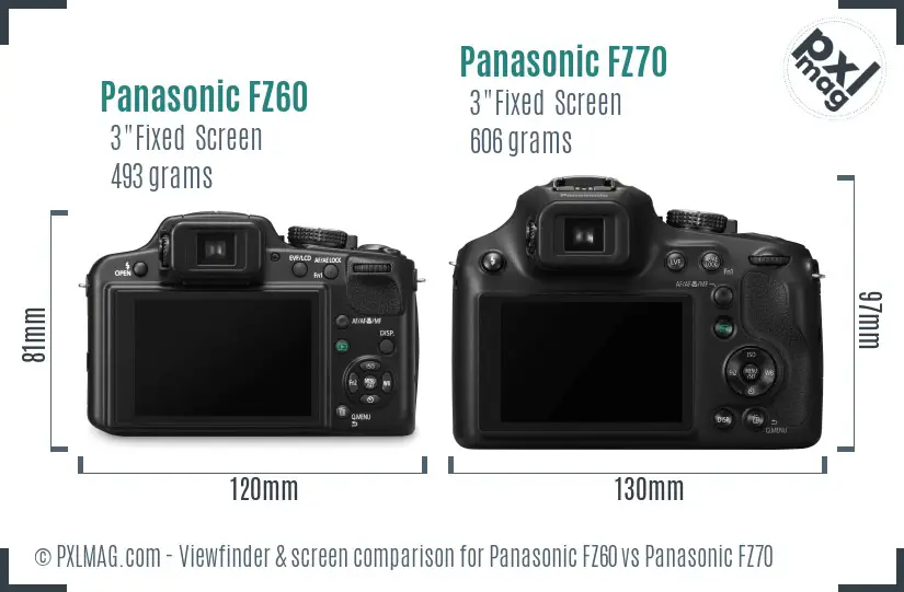 Panasonic FZ60 vs Panasonic FZ70 Screen and Viewfinder comparison