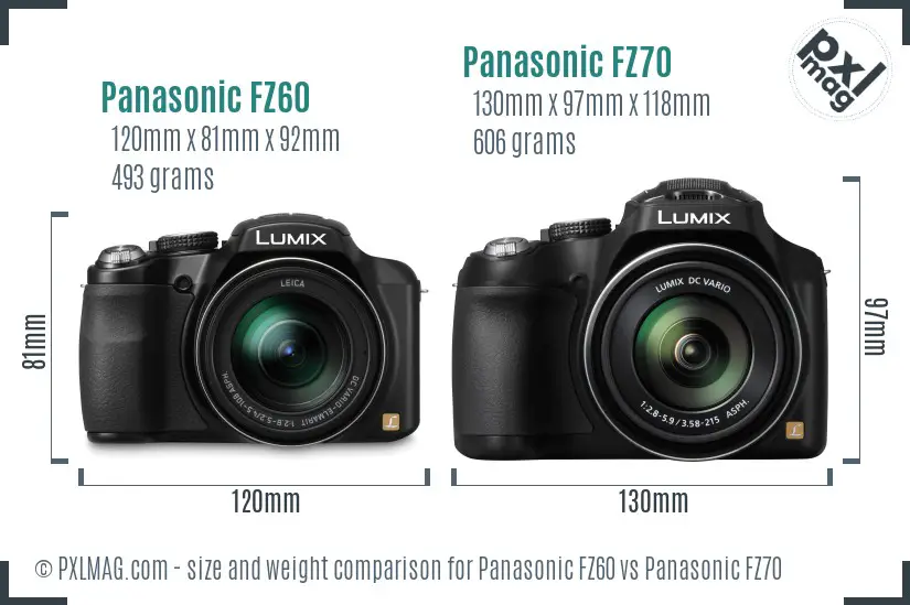Panasonic FZ60 vs Panasonic FZ70 size comparison