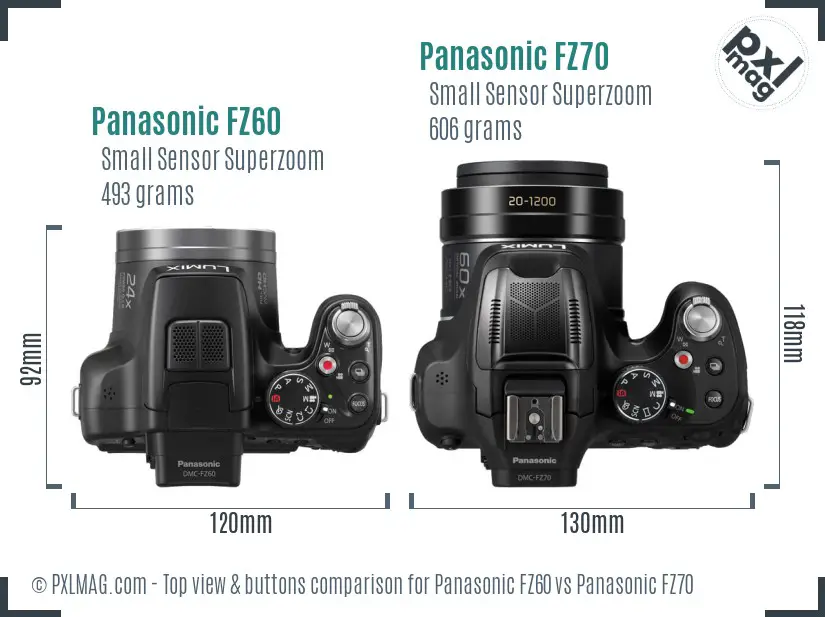 Panasonic FZ60 vs Panasonic FZ70 top view buttons comparison