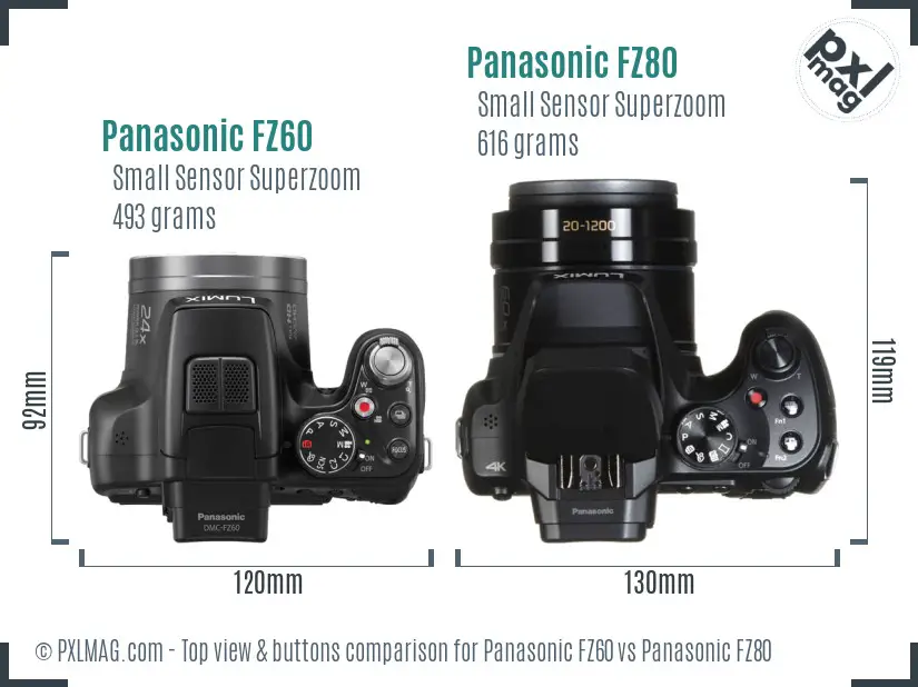 Panasonic FZ60 vs Panasonic FZ80 top view buttons comparison