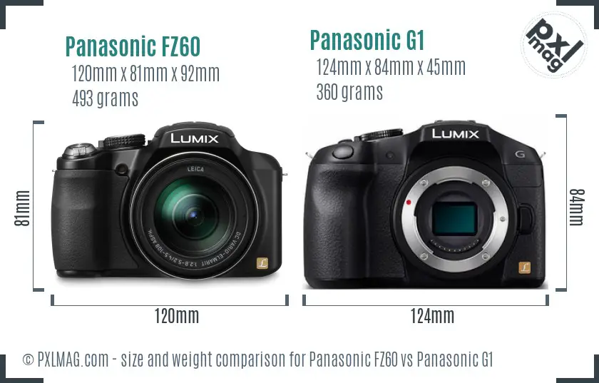 Panasonic FZ60 vs Panasonic G1 size comparison