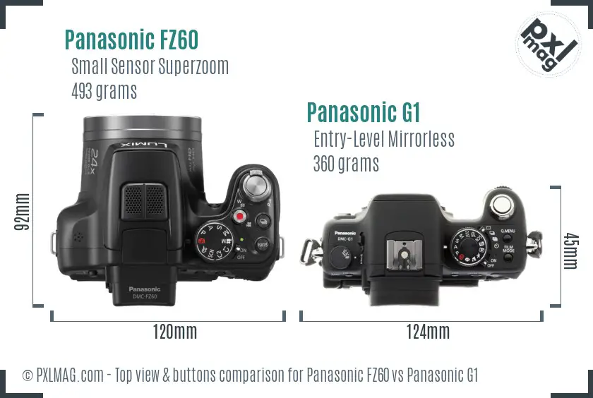 Panasonic FZ60 vs Panasonic G1 top view buttons comparison