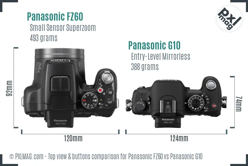 Panasonic FZ60 vs Panasonic G10 top view buttons comparison