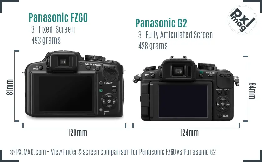 Panasonic FZ60 vs Panasonic G2 Screen and Viewfinder comparison