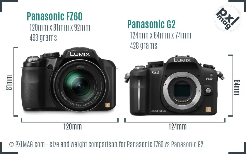 Panasonic FZ60 vs Panasonic G2 size comparison