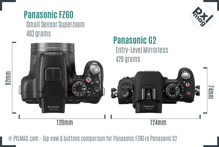 Panasonic FZ60 vs Panasonic G2 top view buttons comparison
