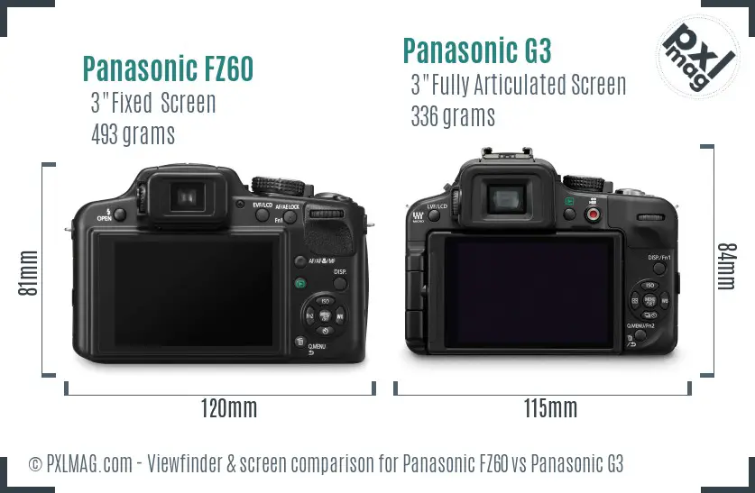 Panasonic FZ60 vs Panasonic G3 Screen and Viewfinder comparison