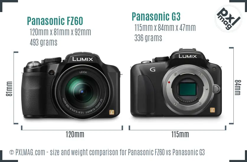 Panasonic FZ60 vs Panasonic G3 size comparison