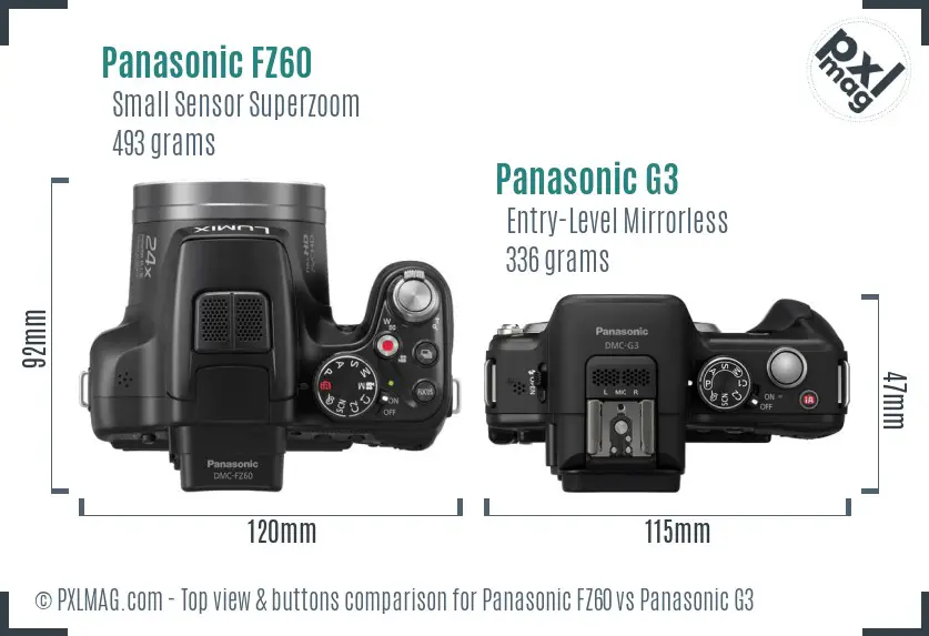 Panasonic FZ60 vs Panasonic G3 top view buttons comparison