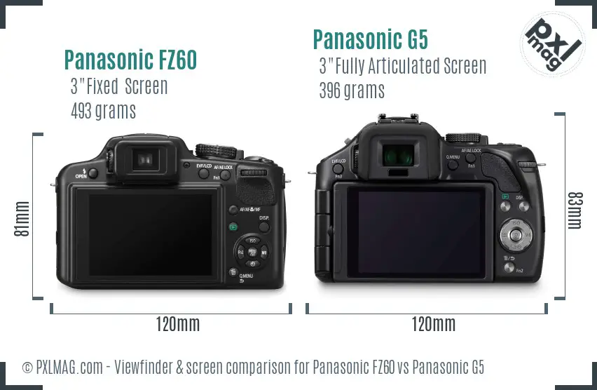 Panasonic FZ60 vs Panasonic G5 Screen and Viewfinder comparison