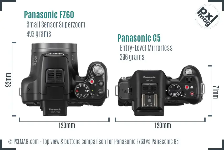 Panasonic FZ60 vs Panasonic G5 top view buttons comparison