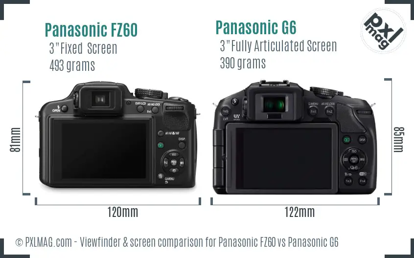 Panasonic FZ60 vs Panasonic G6 Screen and Viewfinder comparison