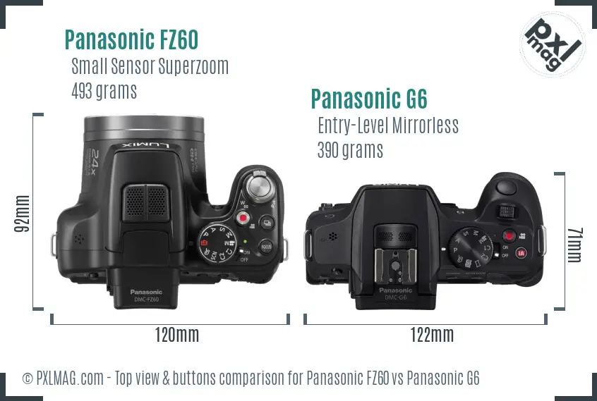 Panasonic FZ60 vs Panasonic G6 top view buttons comparison