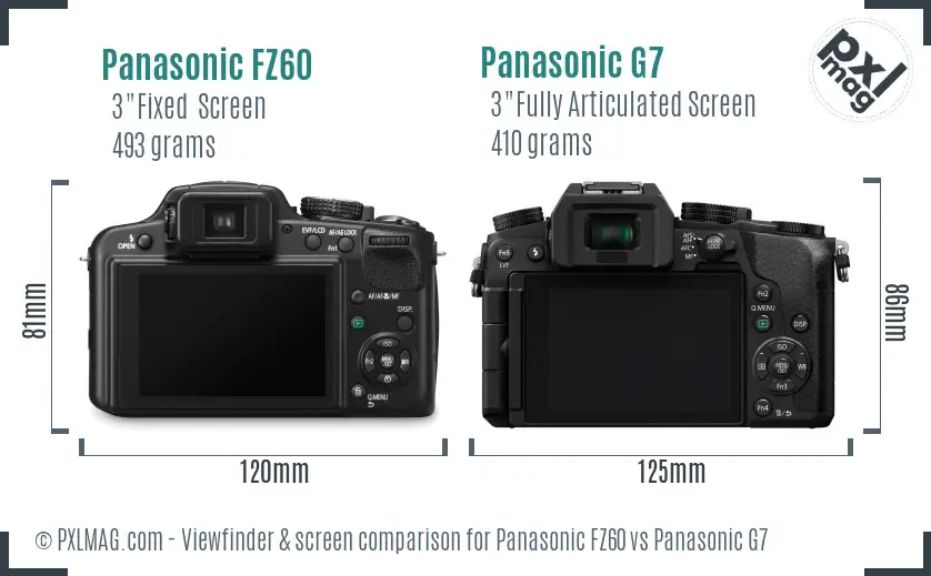Panasonic FZ60 vs Panasonic G7 Screen and Viewfinder comparison