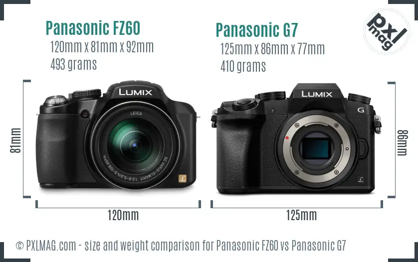 Panasonic FZ60 vs Panasonic G7 size comparison