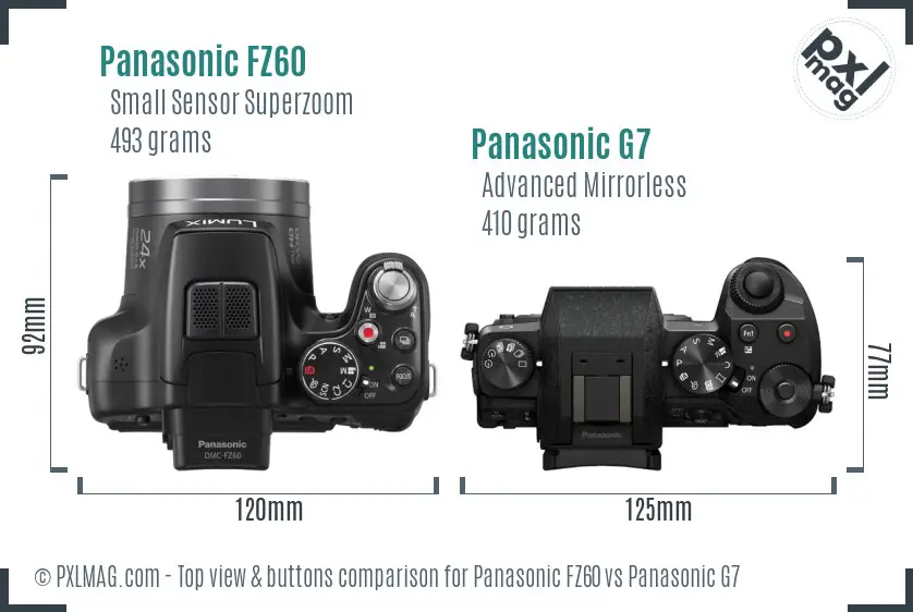 Panasonic FZ60 vs Panasonic G7 top view buttons comparison