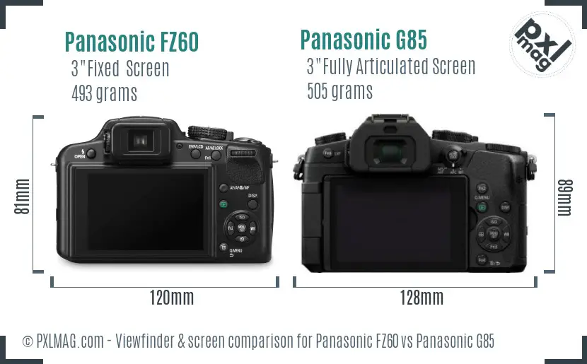 Panasonic FZ60 vs Panasonic G85 Screen and Viewfinder comparison