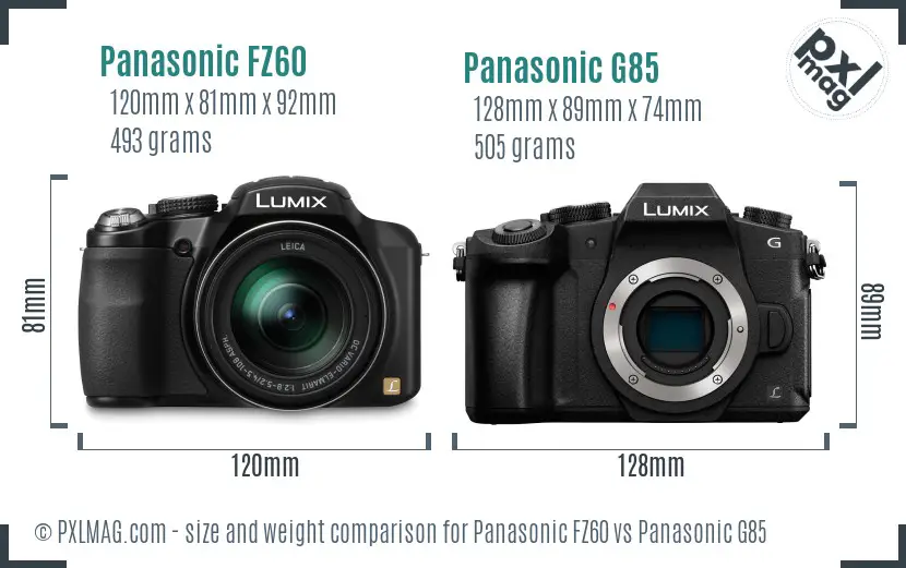 Panasonic FZ60 vs Panasonic G85 size comparison