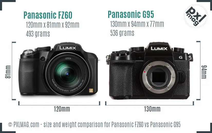 Panasonic FZ60 vs Panasonic G95 size comparison
