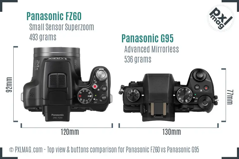 Panasonic FZ60 vs Panasonic G95 top view buttons comparison