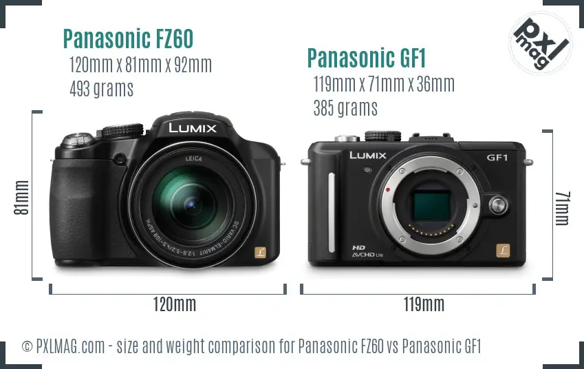 Panasonic FZ60 vs Panasonic GF1 size comparison
