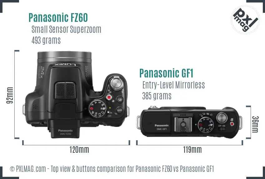 Panasonic FZ60 vs Panasonic GF1 top view buttons comparison