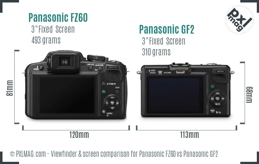 Panasonic FZ60 vs Panasonic GF2 Screen and Viewfinder comparison