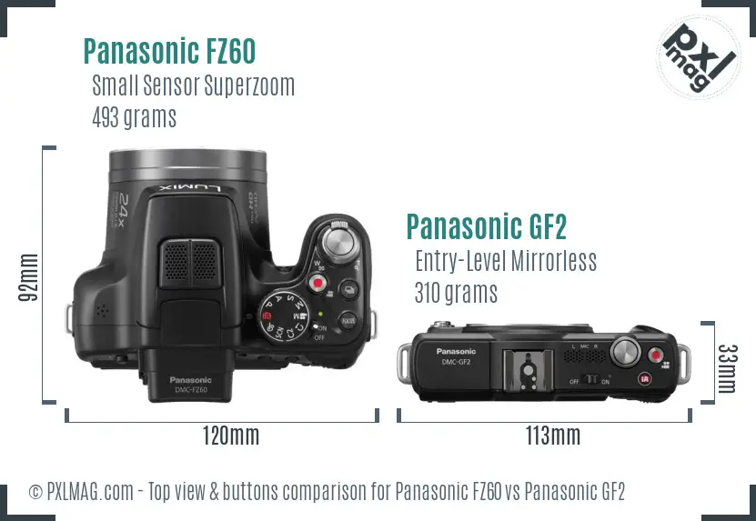 Panasonic FZ60 vs Panasonic GF2 top view buttons comparison