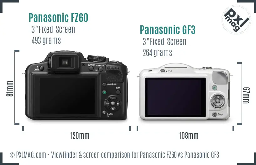 Panasonic FZ60 vs Panasonic GF3 Screen and Viewfinder comparison