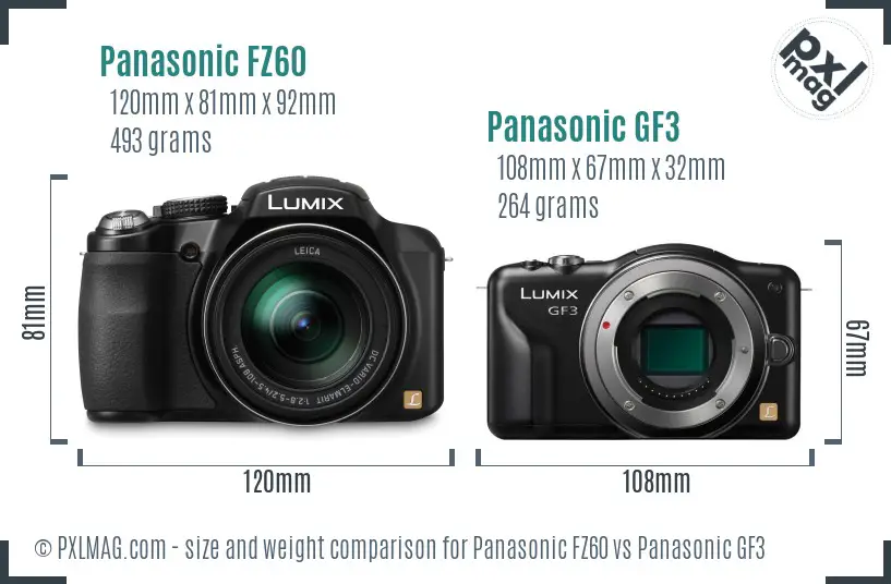 Panasonic FZ60 vs Panasonic GF3 size comparison