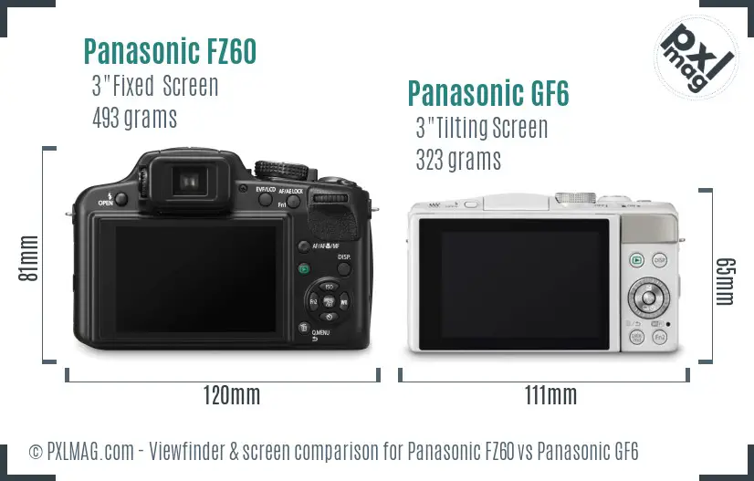 Panasonic FZ60 vs Panasonic GF6 Screen and Viewfinder comparison