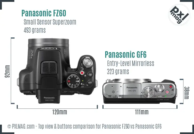 Panasonic FZ60 vs Panasonic GF6 top view buttons comparison
