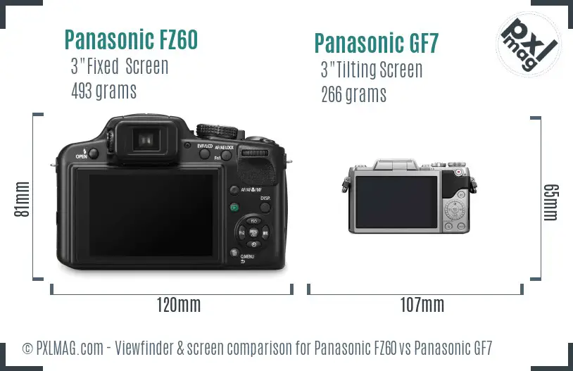 Panasonic FZ60 vs Panasonic GF7 Screen and Viewfinder comparison