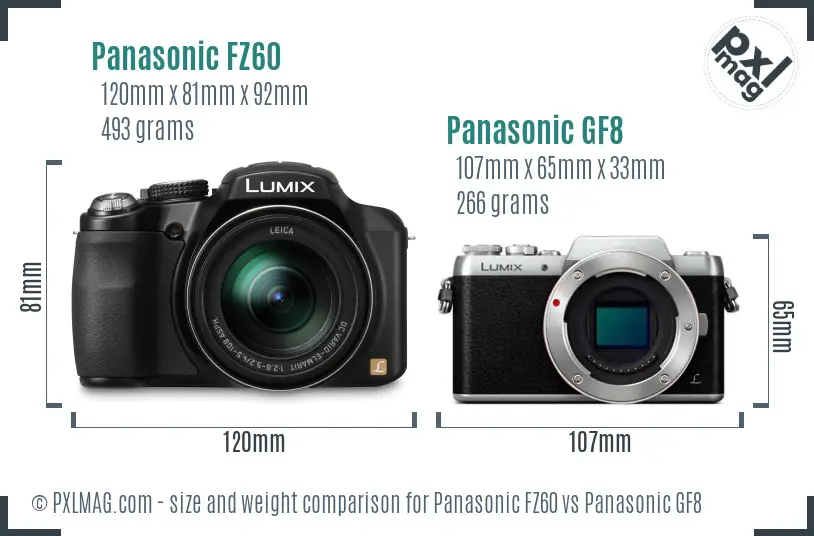 Panasonic FZ60 vs Panasonic GF8 size comparison