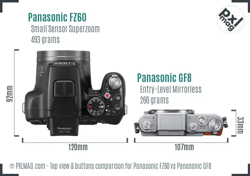 Panasonic FZ60 vs Panasonic GF8 top view buttons comparison