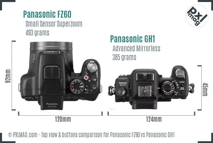Panasonic FZ60 vs Panasonic GH1 top view buttons comparison