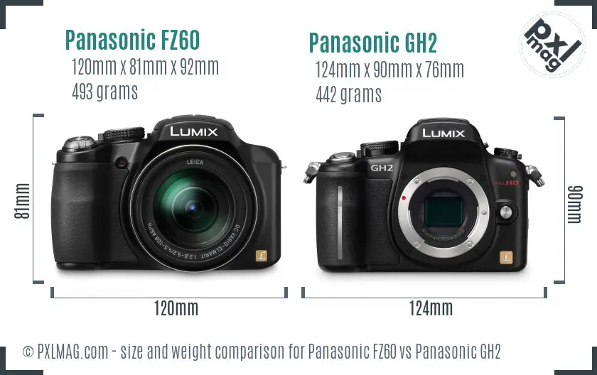 Panasonic FZ60 vs Panasonic GH2 size comparison