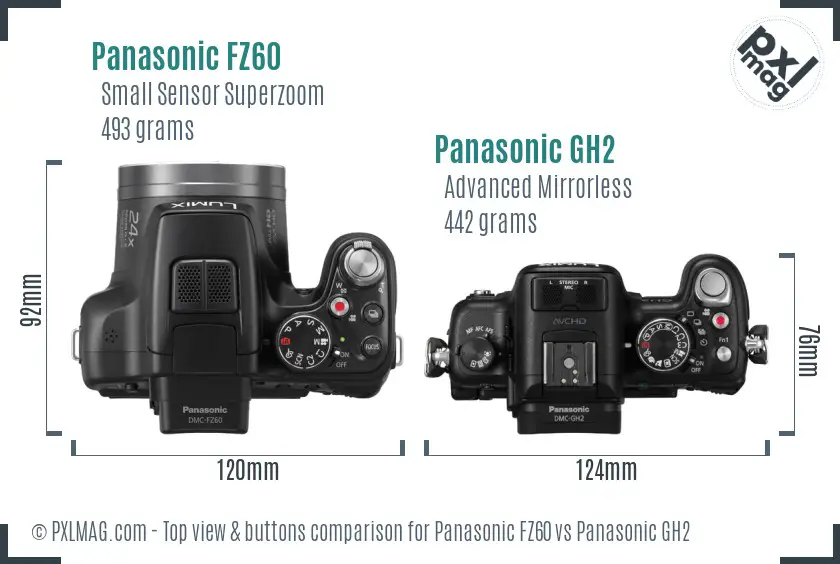 Panasonic FZ60 vs Panasonic GH2 top view buttons comparison