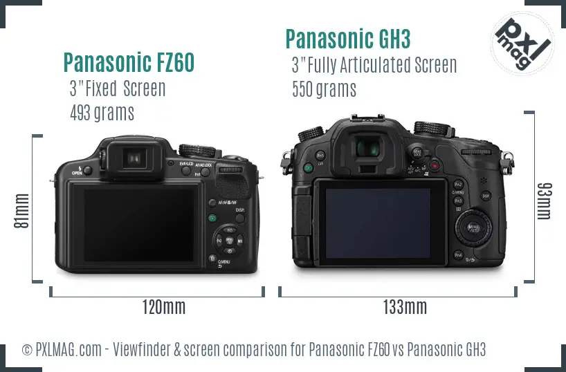 Panasonic FZ60 vs Panasonic GH3 Screen and Viewfinder comparison