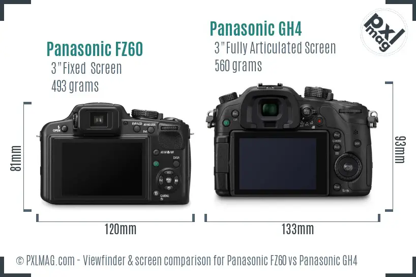 Panasonic FZ60 vs Panasonic GH4 Screen and Viewfinder comparison