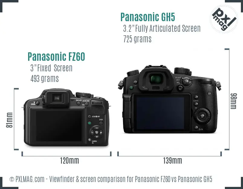 Panasonic FZ60 vs Panasonic GH5 Screen and Viewfinder comparison