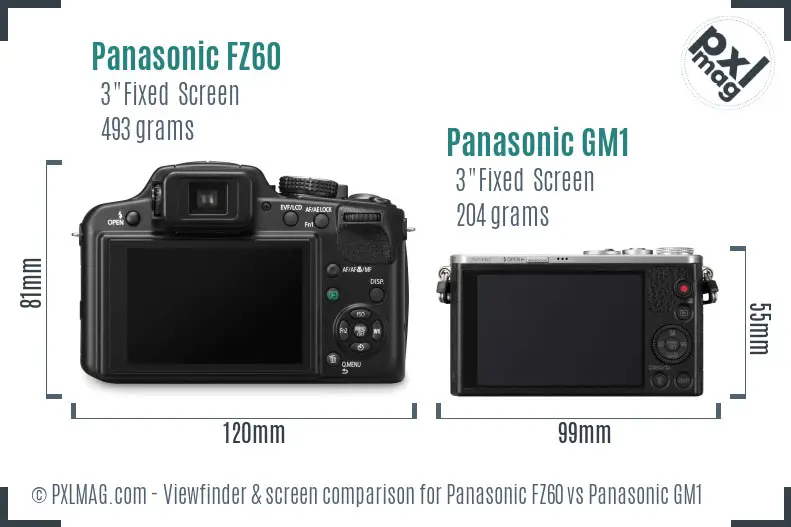 Panasonic FZ60 vs Panasonic GM1 Screen and Viewfinder comparison