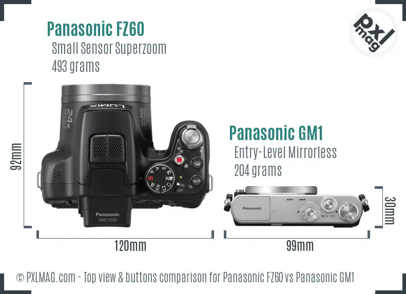 Panasonic FZ60 vs Panasonic GM1 top view buttons comparison
