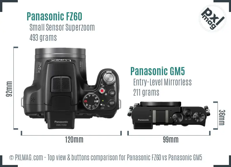 Panasonic FZ60 vs Panasonic GM5 top view buttons comparison