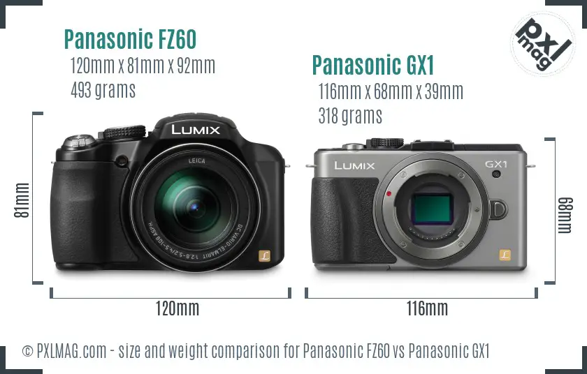 Panasonic FZ60 vs Panasonic GX1 size comparison