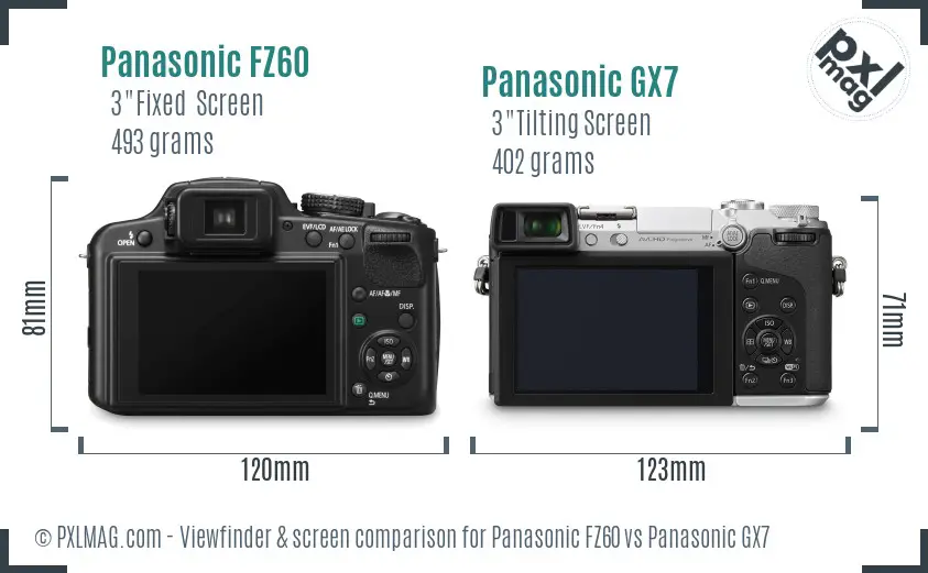 Panasonic FZ60 vs Panasonic GX7 Screen and Viewfinder comparison