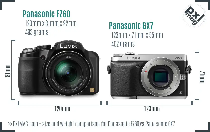 Panasonic FZ60 vs Panasonic GX7 size comparison