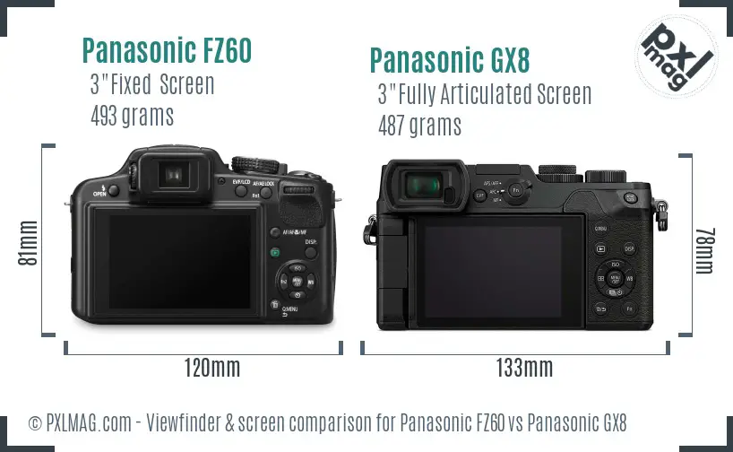 Panasonic FZ60 vs Panasonic GX8 Screen and Viewfinder comparison