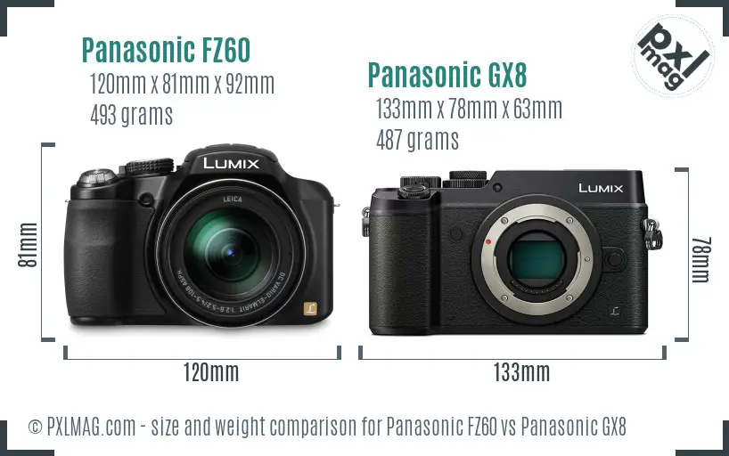 Panasonic FZ60 vs Panasonic GX8 size comparison